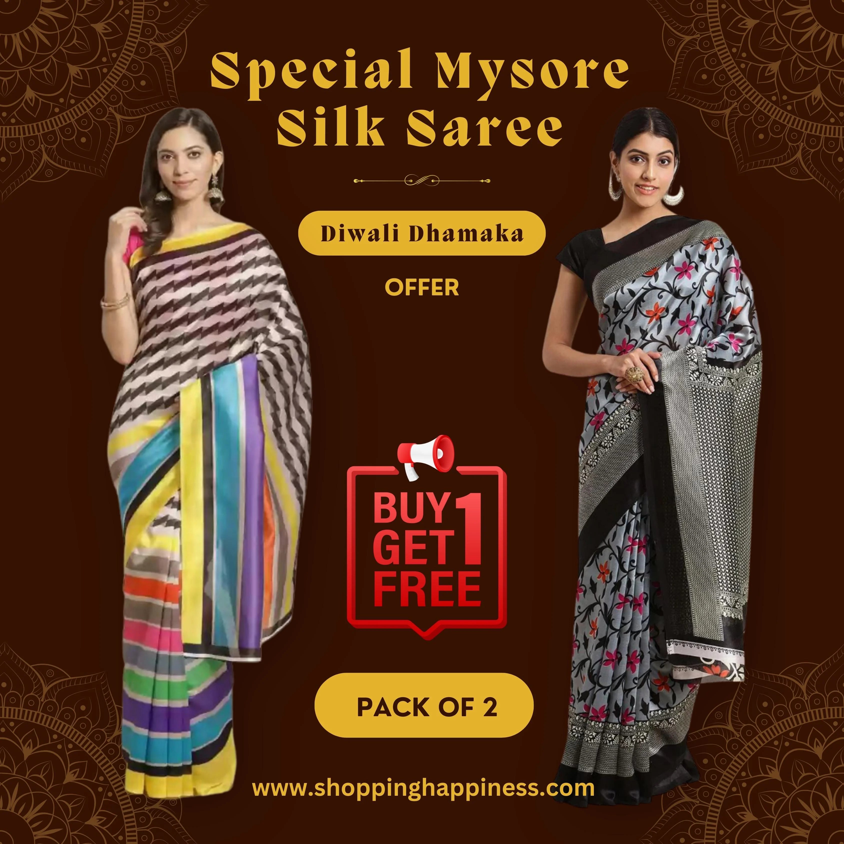 Gorgeous Mysore Silk With Printed Work Combo Pack Saree