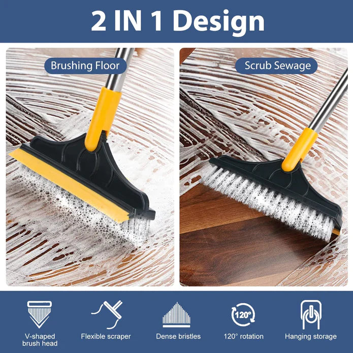 2 In 1 Long Handle Wiper Stiff Bristle Floor Brush